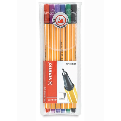  Tintes pildspalvu komplekts STABILO POINT 88 |0.4 mm| 6 krāsas