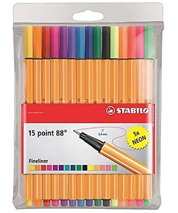  Tintes pildspalvu komplekts STABILO POINT88|iepakojumā 15 krāsas  Hover