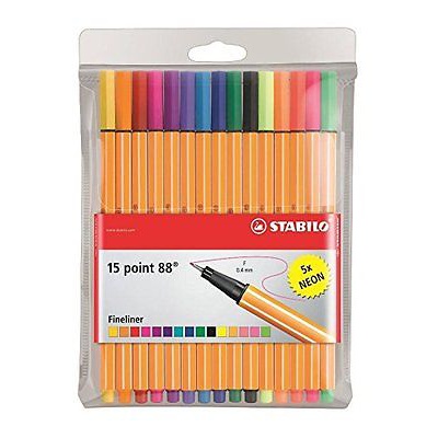  Tintes pildspalvu komplekts STABILO POINT88|iepakojumā 15 krāsas