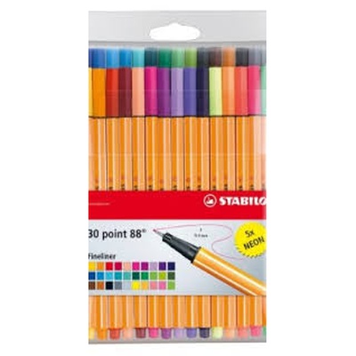  Tintes pildspalvu komplekts STABILO POINT88|iepakojumā 30 krāsas