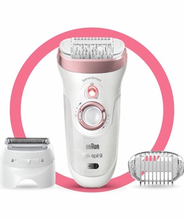 Epilātors Braun | 9-720 Silk-epil 9 | Epilator | Operating time (max)  min | Bulb lifetime (flashes) | Number of power levels | Wet & Dry | White/Pink  Hover