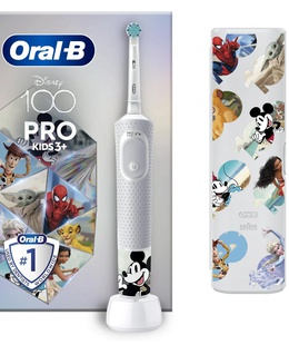 Birste Oral-B | Vitality PRO Kids Disney 100 | Electric Toothbrush with Travel Case | Rechargeable | For kids | Number of brush heads included 1 | Number of teeth brushing modes 2 | White  Hover