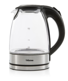 Tējkanna Tristar | Glass Kettle with LED | WK-3377 | Electric | 2200 W | 1.7 L | Glass | 360° rotational base | Black/Stainless Steel  Hover