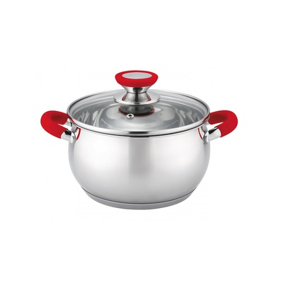 Pot Voltz OV51210N24, 24 cm./6 l., Red handles, Stainless steel 5V1210N24R
