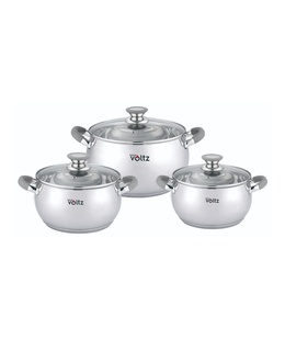 Set of pots Voltz OV51210N6B, 18/20/22 cm.=/2.5/3.5/4.6 l., Gray  handles, Stainless. steel, Inducti 551210N6BG  Hover