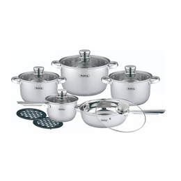 Rosberg R51210L12BM, 12 daļu virtuves piederumu komplekts, 2 daļu paliktņi, nerūsējošais tērauds