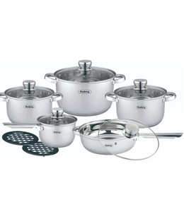 Rosberg R51210L12BM, 12 daļu virtuves piederumu komplekts, 2 daļu paliktņi, nerūsējošais tērauds  Hover