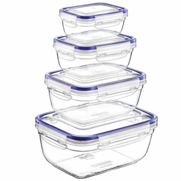 4 daļu pārtikas uzglabāšanas trauku komplekts, taisnstūrveida, 0,4 l, 0,8 l, 1,4 l, 2,3 l, 40006, Mi