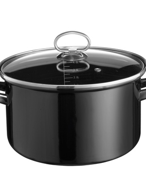 Roasting pot with lid Ø 16cm. Ø 16cm, height 10cm. Robust steel alloy. Excellent heat diffusion. Dur 46532  Hover