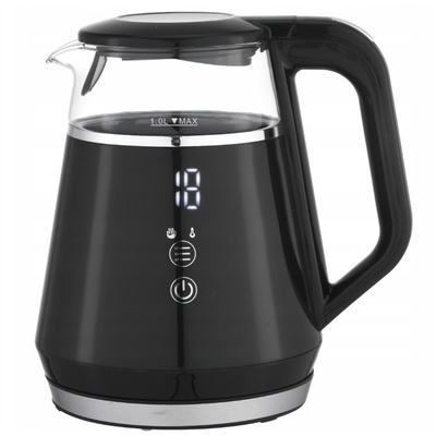 Stikla elektriskā tējkanna 1,0 l (melna), 1100 W, 1712, KAMILLE