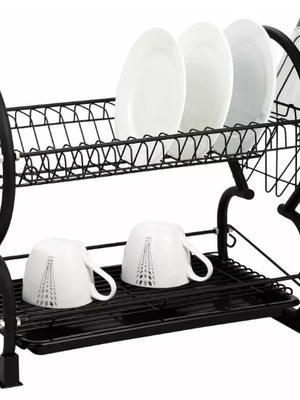 Trauku balsts - metāla trauku žāvētājs, 2 līmeņu, melns Kinghoff KH 1500  Hover