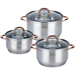 KINGHoff rozā zelta krāsas katlu komplekts, 6 daļas, Ø18, Ø20, Ø24, KH 1762