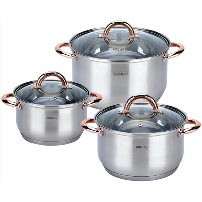 KINGHoff rozā zelta krāsas katlu komplekts, 6 daļas, Ø18, Ø20, Ø24, KH 1762