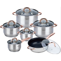 KINGHoff rozā zelta krāsas katlu komplekts, 12 priekšmeti, KH 1765