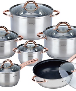 KINGHoff rozā zelta krāsas katlu komplekts, 12 priekšmeti, KH 1765  Hover