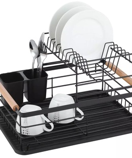 Divpakāpju trauku žāvēšanas plaukts, tērauds-plastmasa-koks, melns - KINGHoff KH 1796  Hover