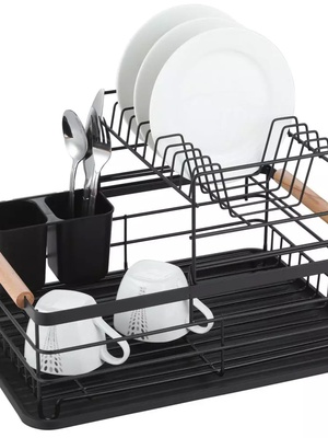 Divpakāpju trauku žāvēšanas plaukts, tērauds-plastmasa-koks, melns - KINGHoff KH 1796  Hover