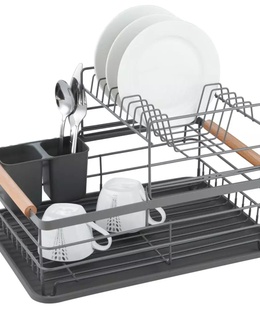 Divstāvu trauku žāvēšanas statīvs, tērauds-plastmasa-koks, pelēks - KINGHoff. KH 1797  Hover