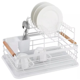 Divstāvu trauku žāvēšanas statīvs, tērauds-plastmasa-koks, balts - KINGHoff KH 1798