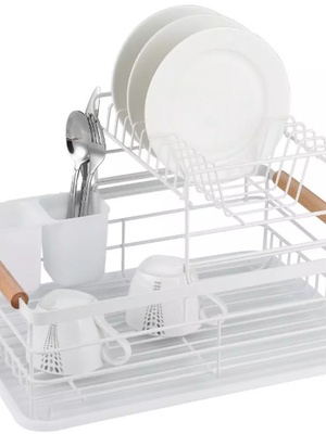 Divstāvu trauku žāvēšanas statīvs, tērauds-plastmasa-koks, balts - KINGHoff KH 1798  Hover