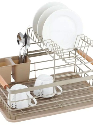 Divpakāpju trauku žāvēšanas plaukts, tērauds-plastmasa-koks, bēšs - KINGHoff KH 1799  Hover