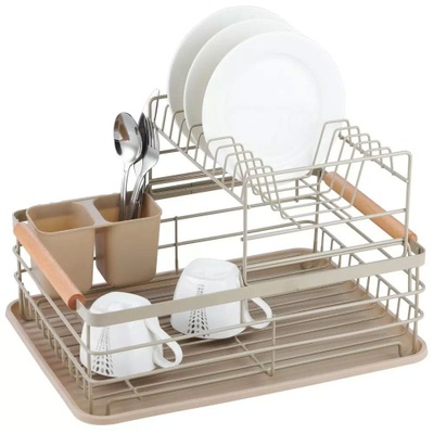 Divpakāpju trauku žāvēšanas plaukts, tērauds-plastmasa-koks, bēšs - KINGHoff KH 1799