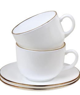 Tasīšu komplekts, 210 ml, 12 gab., apaļas, opāla baltas ar zeltu, KINGHoff KH 1929  Hover