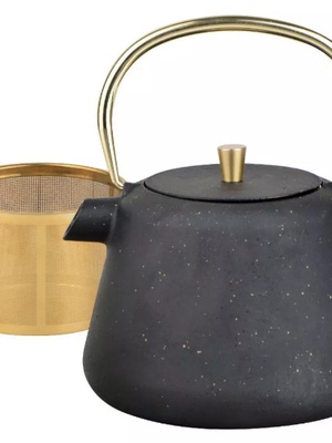 Čuguna tējkanna ar sietiņu, emaljēta iekšpuse, 1 l, zelta elementiem, KING Hoff, KH 1932  Hover