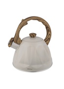 Tējkanna ar svilpi, nerūsējošā tērauda, bēšā krāsā ar koka imitācijas elementiem, 2,0 l, Kinghoff, K KH 1998