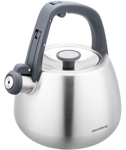 Nerūsējošā tērauda tējkanna ar svilpi, matēti sudraba krāsā, tilpums 2.5 l, Klausberg, KB 7773  Hover
