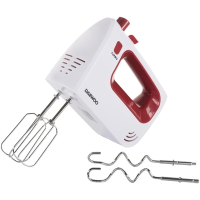 Rokas mikseris Daewoo DHM 122R, 5 ātrumi, Turbo funkcija, jauda 300W, balts/sarkans