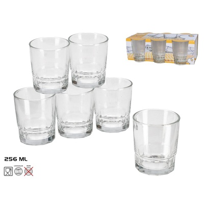 6 stikla ūdens glāžu komplekts 256 ml, 9 × 8 × 8 cm, KITCHEN&GO 8430540233583