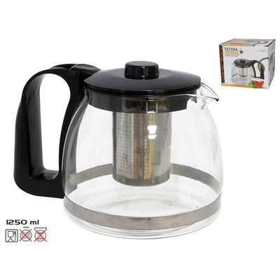 Stikla tējkanna ar filtru 1250 ml, zāļu tējai, 13 × 14 × 19 cm, KITCHEN&GO 8430540936828