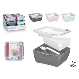 Pusdienu kaste ar nodalījumu, 3 krāsas, 450 ml + 1.4 L, 8.8×19.2×18.7 cm, 10479, Leknes