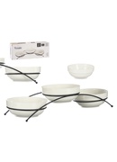Komplekts 3 porcelāna bļodas 350 ml ar statīvu, baltas, 13.7×38×8 cm, 86490, Vessia