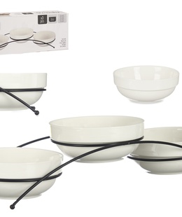 Komplekts 3 porcelāna bļodas 350 ml ar statīvu, baltas, 13.7×38×8 cm, 86490, Vessia  Hover