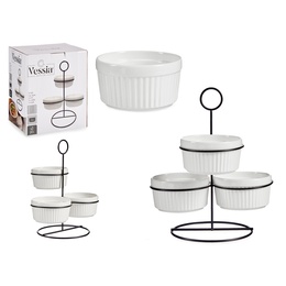 Komplekts 3 bļodas 250 ml ar statīvu, baltas, 90422, Vessia