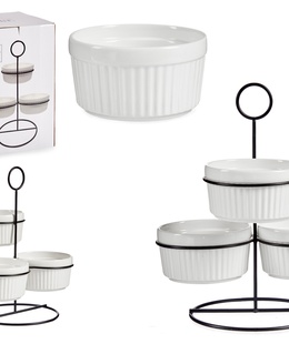 Komplekts 3 bļodas 250 ml ar statīvu, baltas, 90422, Vessia  Hover