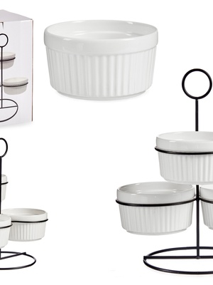 Komplekts 3 bļodas 250 ml ar statīvu, baltas, 90422, Vessia  Hover