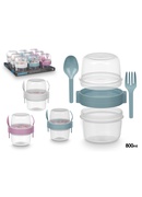 Plastmasas trauks ar galda piederumiem, 800 ml, 3 krāsas, 13.8×12.5×10.2 cm, 94909, Leknes