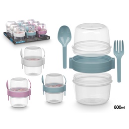 Plastmasas trauks ar galda piederumiem, 800 ml, 3 krāsas, 13.8×12.5×10.2 cm, 94909, Leknes