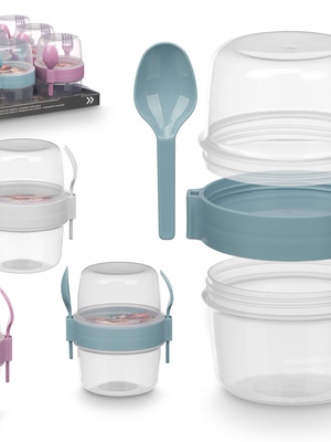 Plastmasas trauks ar galda piederumiem, 800 ml, 3 krāsas, 13.8×12.5×10.2 cm, 94909, Leknes  Hover