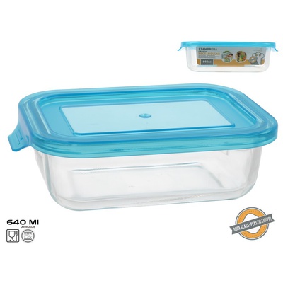 Taisnstūra stikla pusdienu kārba 640 ml, 5,5 x 19,5 x 13 cm, KITCHEN&GO 8445393406022