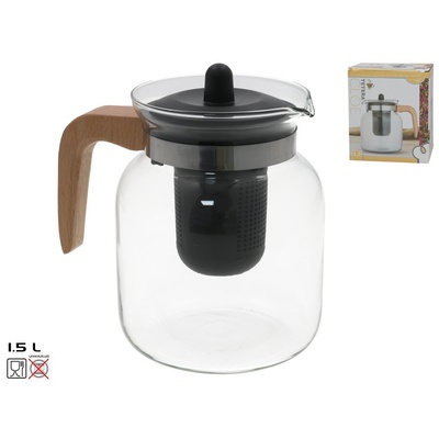 Stikla tējkanna ar koka rokturi, 1,5 l, 17,5 x 17 x 12 cm, KITCHEN&GO 8445393418353