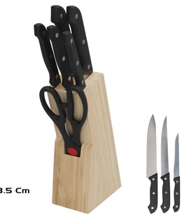 7 nažu komplekts ar šķērēm un koka statīvu (19 cm), 33,5 x 11 x 7,5 cm, KITCHEN&GO 8445393419053  Hover