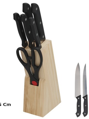 7 nažu komplekts ar šķērēm un koka statīvu (19 cm), 33,5 x 11 x 7,5 cm, KITCHEN&GO 8445393419053  Hover