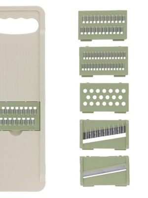 Dārzeņu rīve ar 6 asmeņiem, zaļa, 2 x 31,5 x 10,3 cm, KITCHEN&GO 8445393541655  Hover