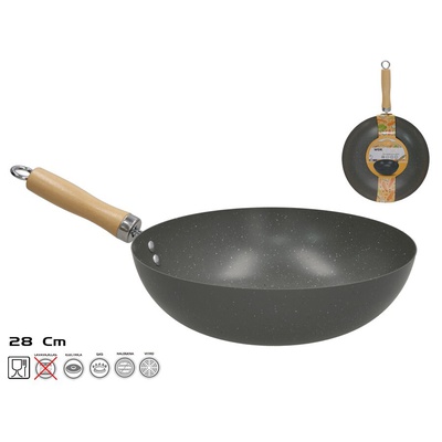 Vokpanna ar koka rokturi 28 cm, 8 x 45 x 28 cm, KITCHEN&GO 8445393543369