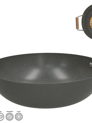 Vokpanna ar 2 koka rokturiem 28 cm, 8,5 x 35 x 28 cm, KITCHEN&GO 8445393543376  Hover