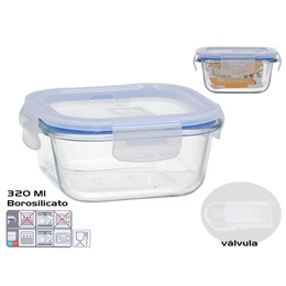 Borosilikāta pusdienu kārba ar vārstu 320 ml, kvadrātveida, 6 x 12 x 12 cm, KITCHEN&GO 8445393578743